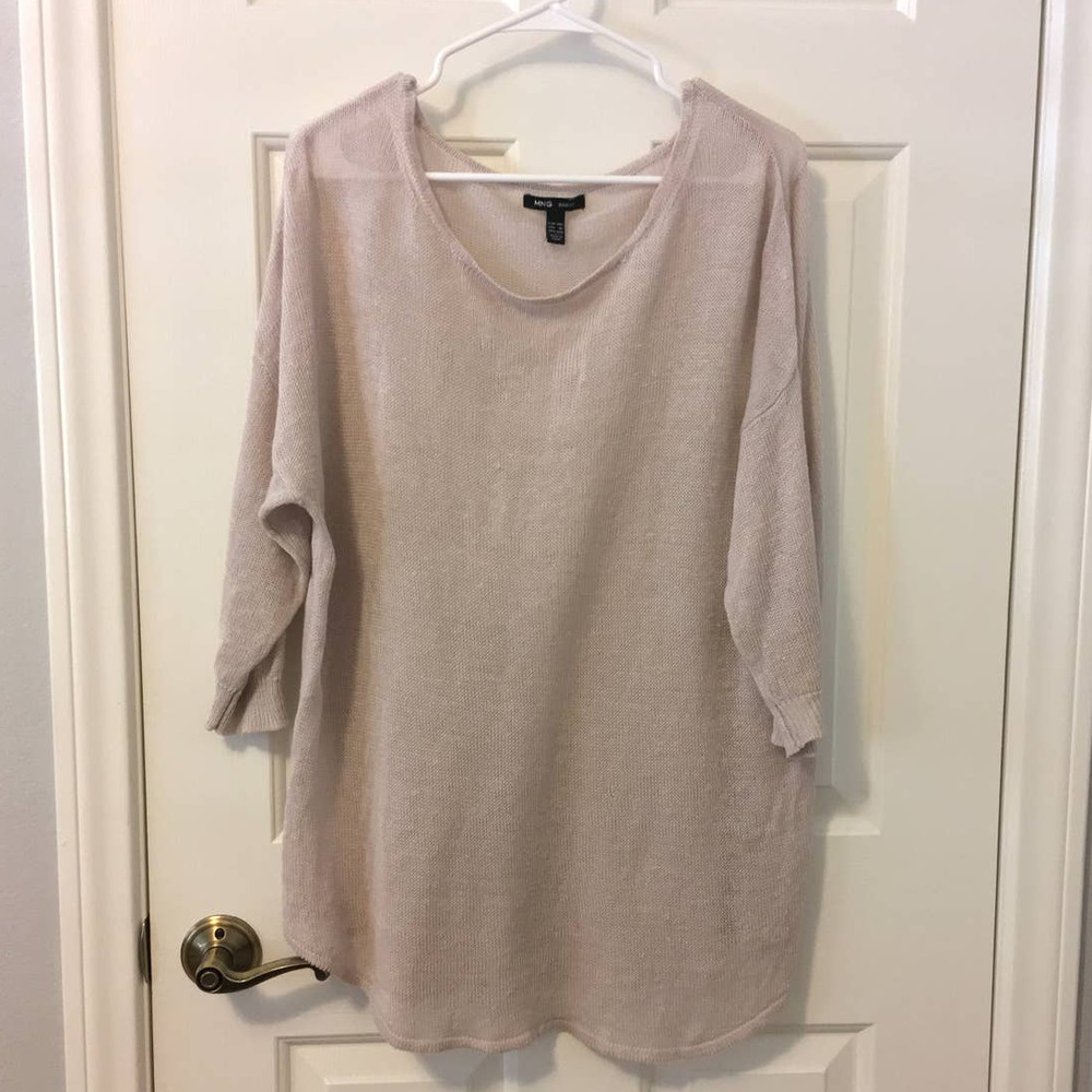 Mango MNG Basic Pale Pink Sheer Oversize 3/4 Sleeve Sweater - XL